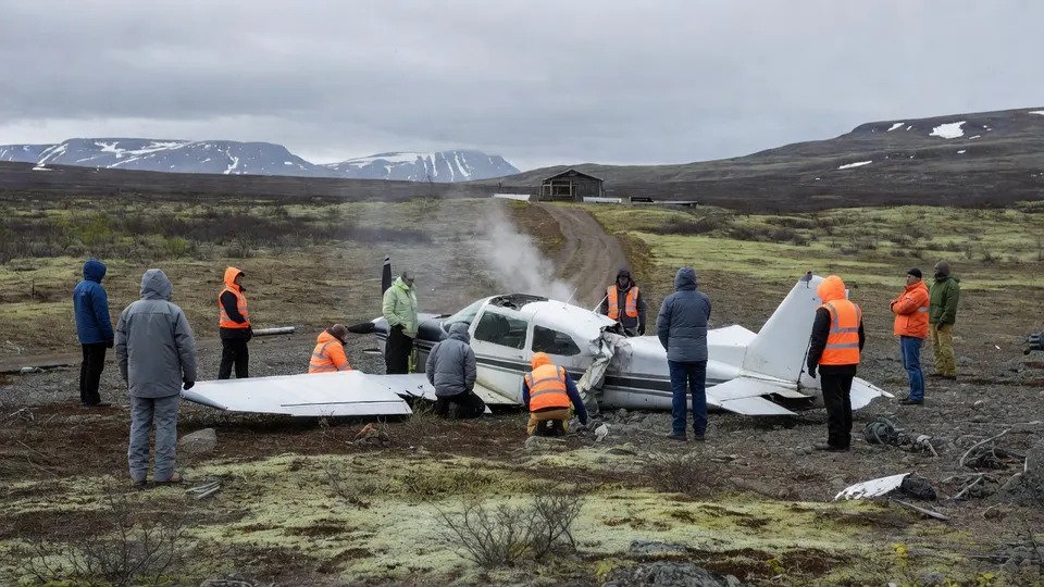 Hulpverleners onderzoeken een neergestort vliegtuig in Alaska