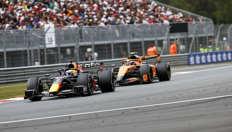 Max Verstappen rijdt voor Lando Norris tijdens de vrije training op Circuit Zandvoort
