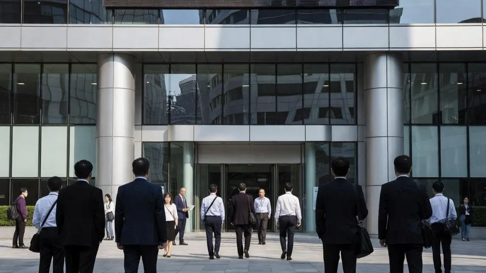Mensen lopen voor een kantoorgebouw van Shein in Hongkong