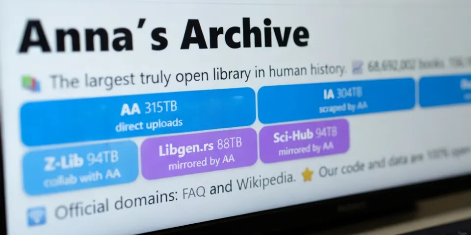 Website van Anna’s Archive, dat ondanks verloren domeinen en schadeclaims weer online is