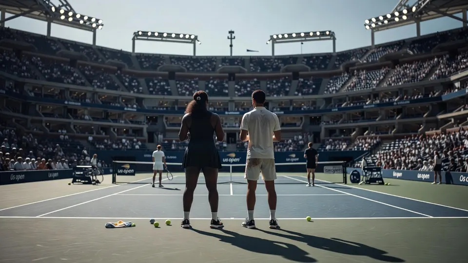 Serena Williams en Carlos Alcaraz op de baan tijdens de US Open