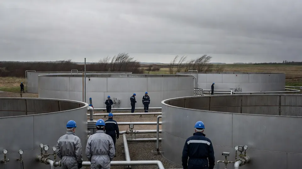 Medewerkers bij gasopslagtanks in Nederland