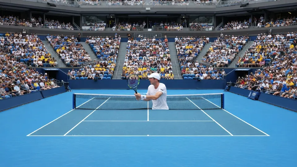 Botic van de Zandschulp in actie tijdens het ATP-toernooi van Winston-Salem