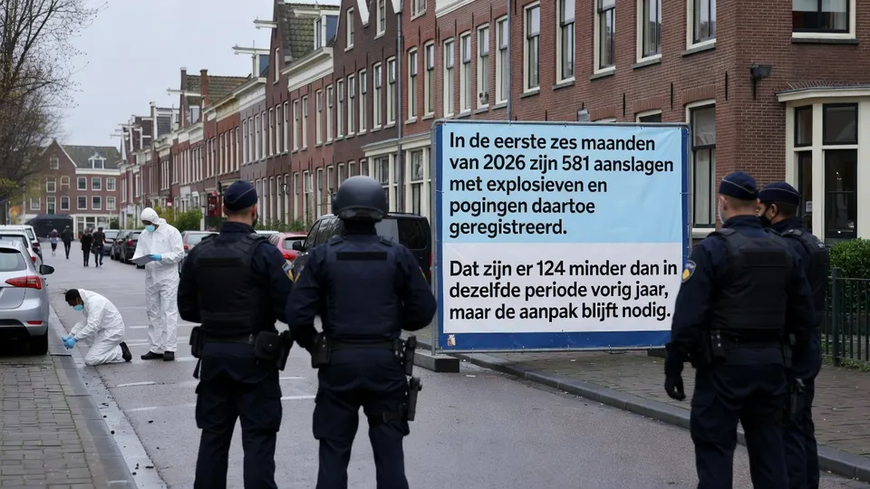 Politie en hulpdiensten bij een straat waar een explosief is afgegaan