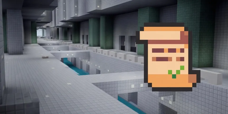 Een blokvormige gamewereld, zoals die met het open-sourceplatform Luanti kan worden gemaakt