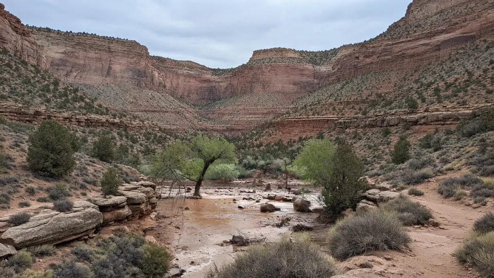 Overstroomde Bright Angel Canyon in de Grand Canyon in Arizona