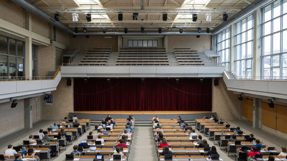 Studenten volgen college in een collegezaal