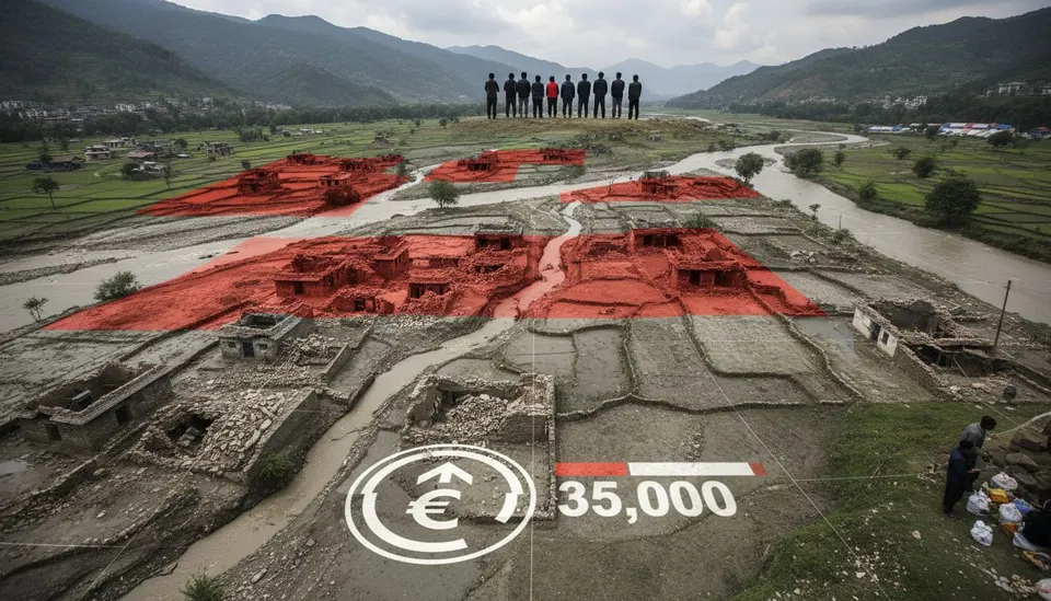 Satellietbeelden tonen verwoeste gebouwen en weggeslagen wegen na overstromingen in Nepal