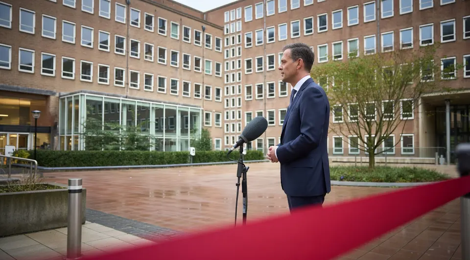 Premier Jetten spreekt de pers toe over het begrotingsakkoord van D66, VVD en CDA