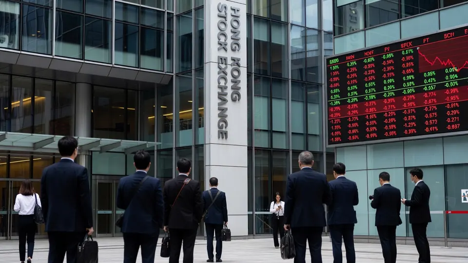 Bezoekers lopen langs de beurs van Hongkong tijdens de eerste handelsdag van Shein