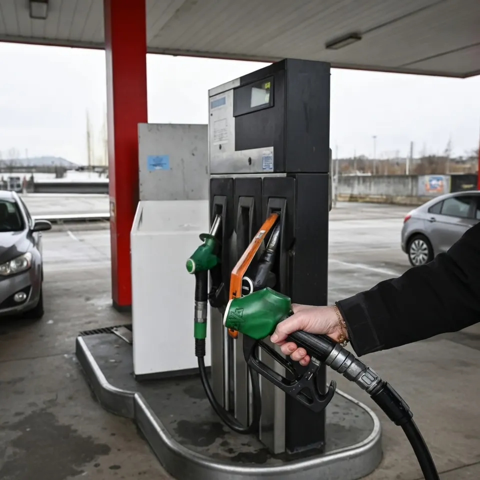 Bij een tankstation wordt benzine getankt, terwijl de adviesprijs voor Euro95 naar recordhoogte stijgt