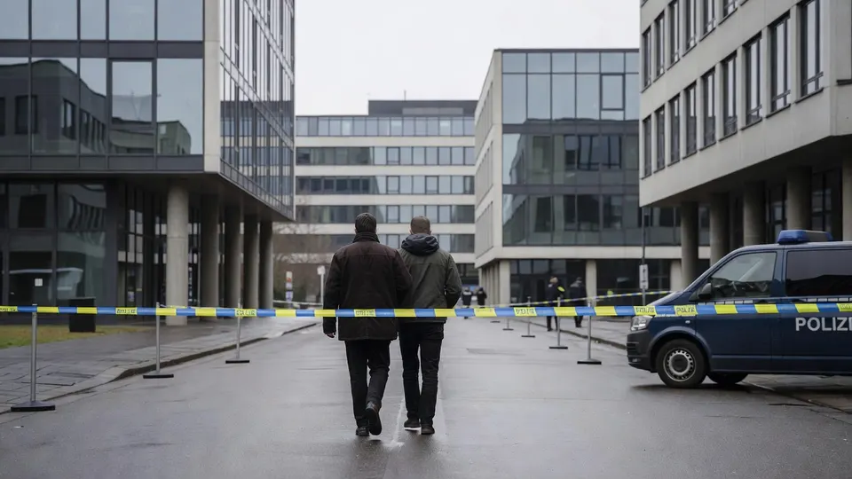 Politie zet het terrein in Leipzig af na de mislukte droneaanval op een Oekraïens vrachtvliegtuig