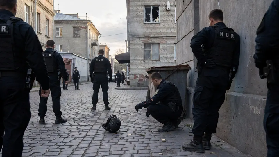 Medewerkers van de Oekraïense militaire inlichtingendienst HOeR tijdens een huiszoeking in Kyiv