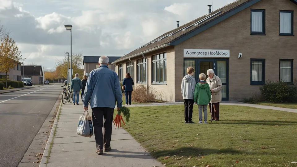 Bewoners van woongroep Nieuweweg in Hoofddorp lopen en praten bij de woonvoorziening