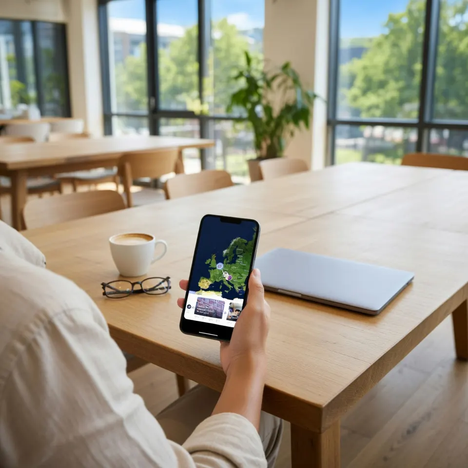 Gebruiker bekijkt de Polarsteps-app op een smartphone