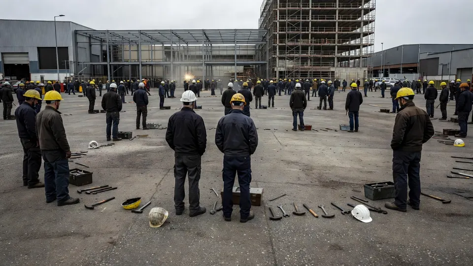Stakende werknemers in de metaal- en bouwsector komen bijeen in Nijmegen