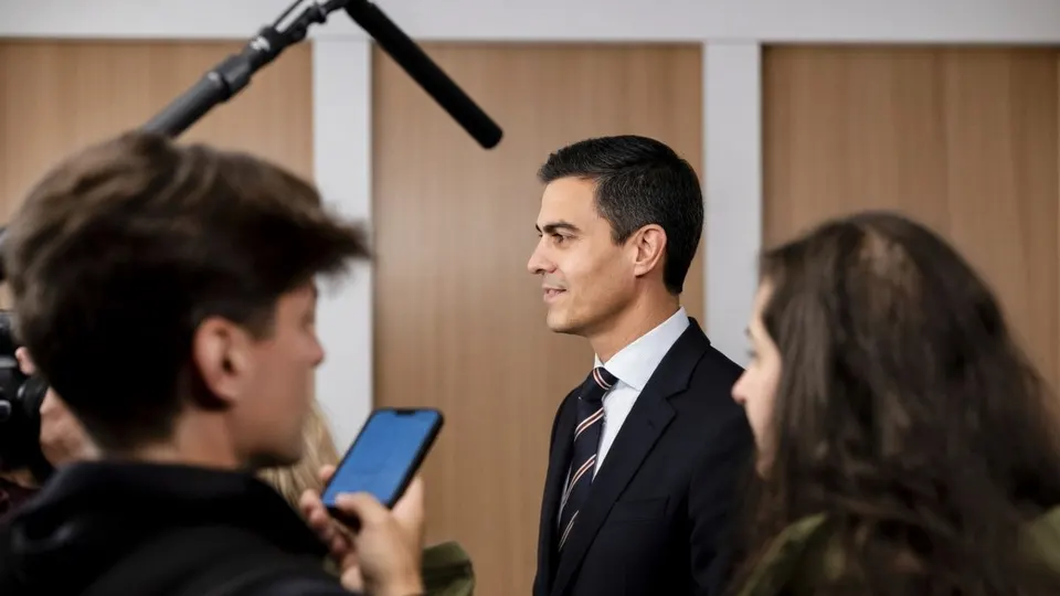 Premier Rob Jetten wordt door journalisten geïnterviewd
