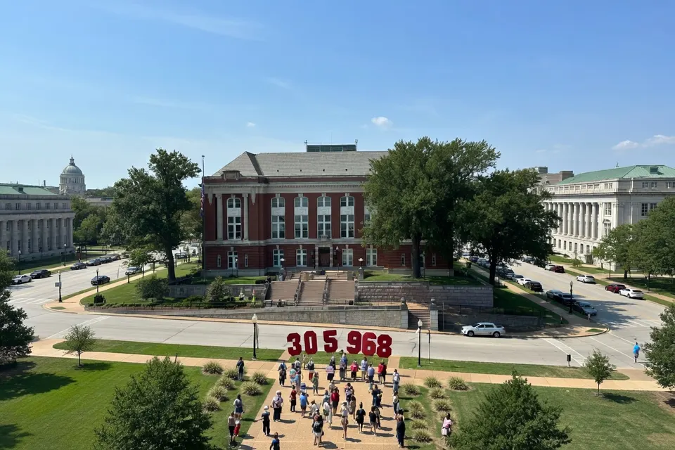 Demonstranten tijdens een protest tegen de omstreden kieskaart in Jefferson City