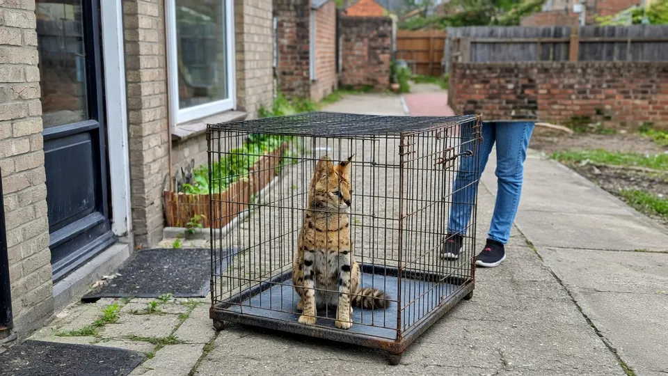 De serval zit in een bench in een woonwijk in Tilburg