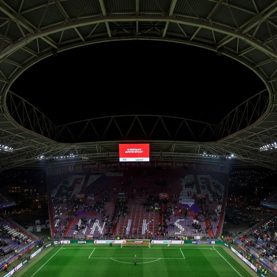 Stadion van FC Utrecht tijdens het gestaakte duel met Go Ahead Eagles