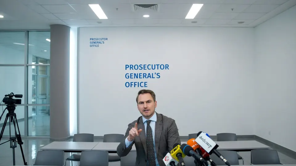 De Oekraïense procureur-generaal Roeslan Kravtsjenko spreekt de pers toe
