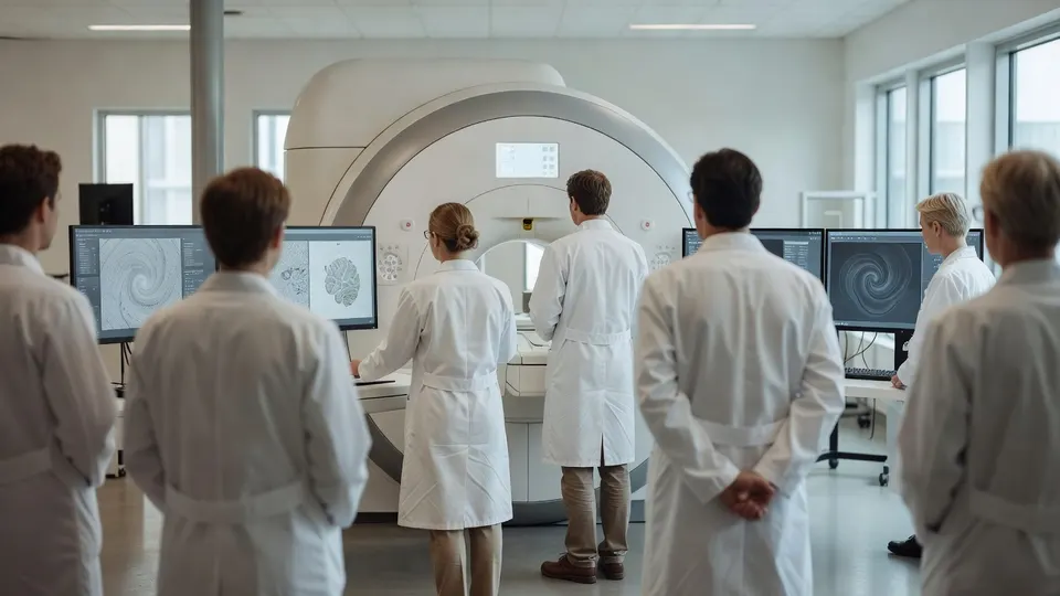 Onderzoekers bekijken MRI-scans van het vrouwenbrein