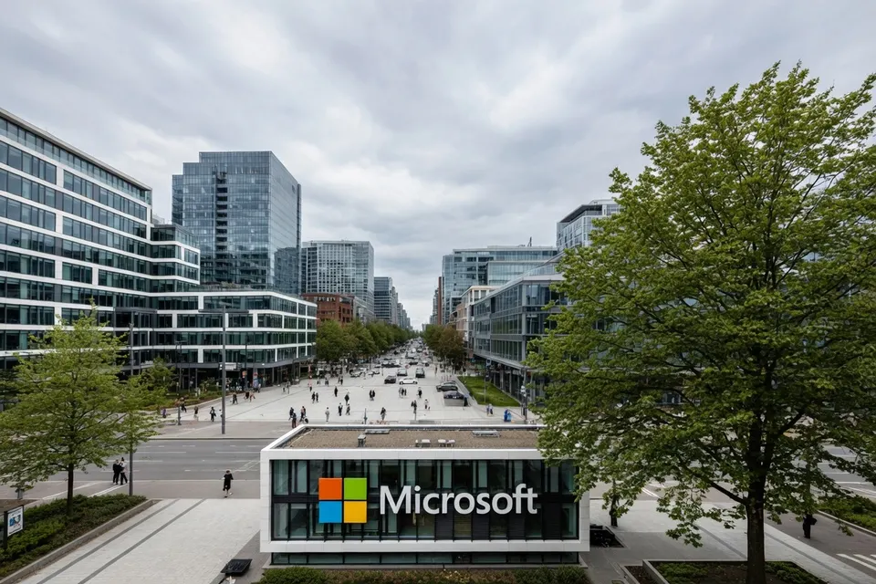 Microsoft-kantoor in Europa, waar het bedrijf AI-samenwerking met het Franse Mistral uitbreidt