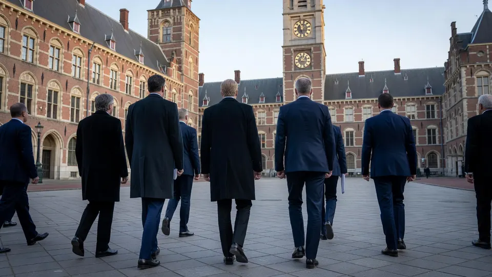 Politici lopen over het Binnenhof in Den Haag