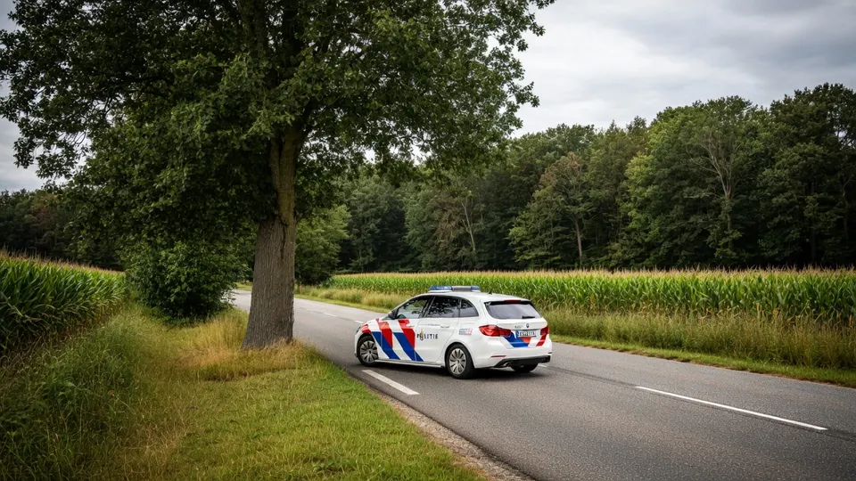 Politiewagen op een weg in het buitengebied van Apeldoorn