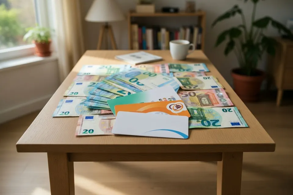 Geld en een envelop op tafel, als illustratie bij de verwachte stijging van de zorgpremie in 2027