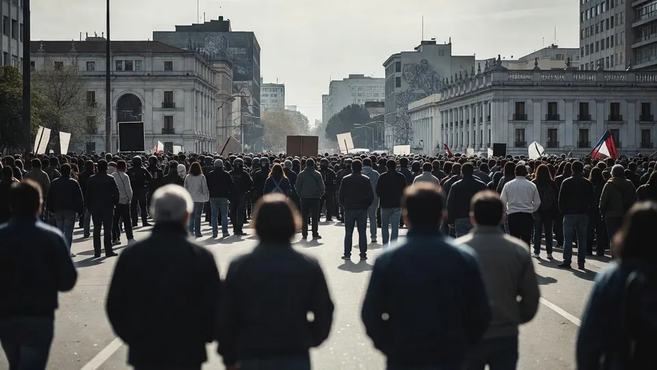 Duizenden mensen demonstreren in Santiago tijdens de herdenking van de staatsgreep van 1973