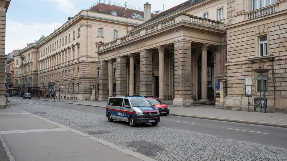 Politiebus voor een gerechtsgebouw in Oostenrijk
