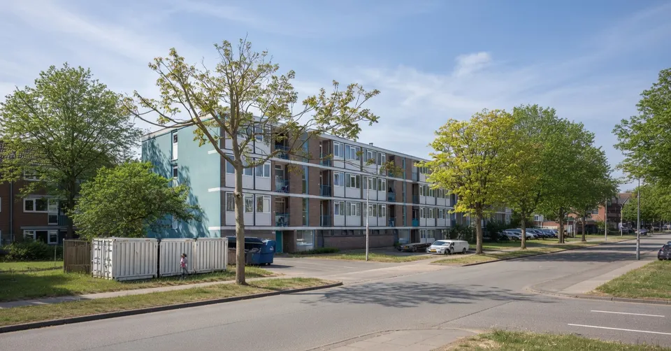Appartementencomplexen in een woonwijk, een type woning waar energiearmoede kan voorkomen