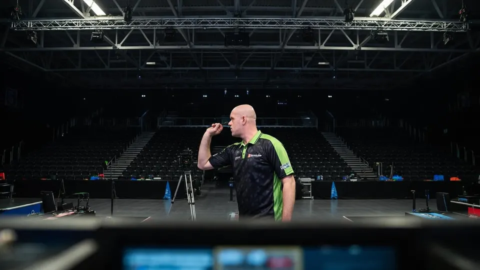 Michael van Gerwen tijdens de World Series of Darts Finals in Amsterdam