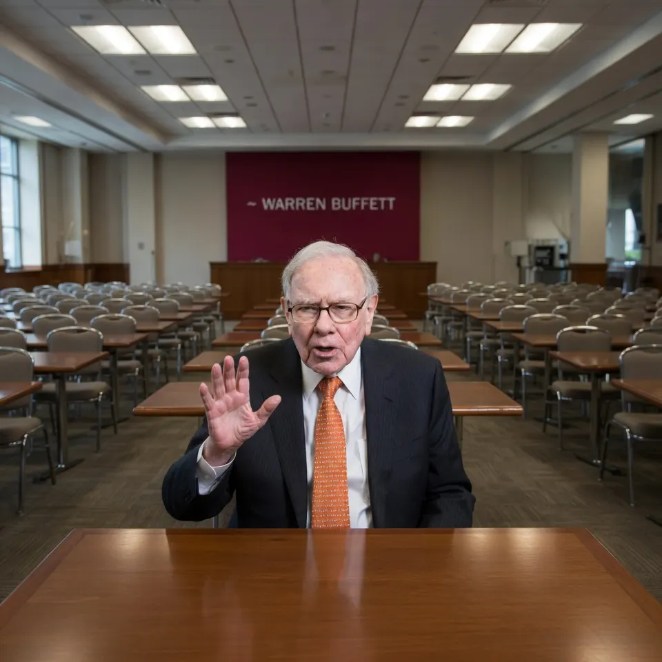 Warren Buffett in een zaal van Berkshire Hathaway