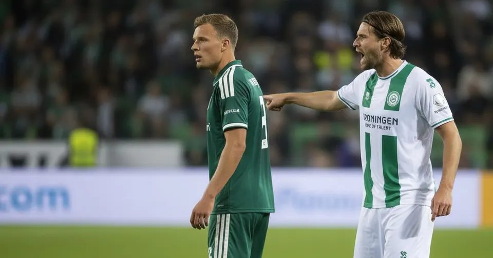 Spelers van FC Groningen en PEC Zwolle tijdens de wedstrijd in Euroborg