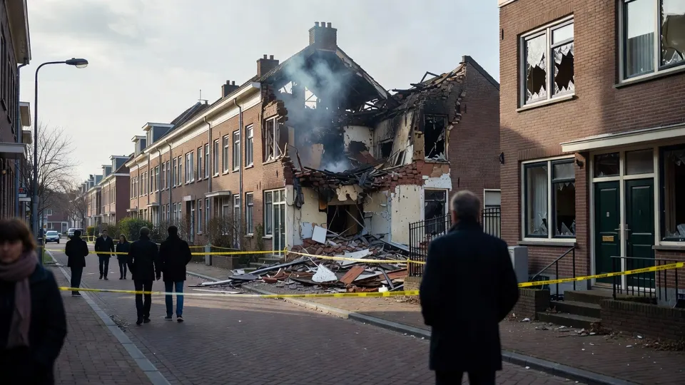 De verwoeste loods aan de Schammenkamp in Rotterdam na de explosie in 2024