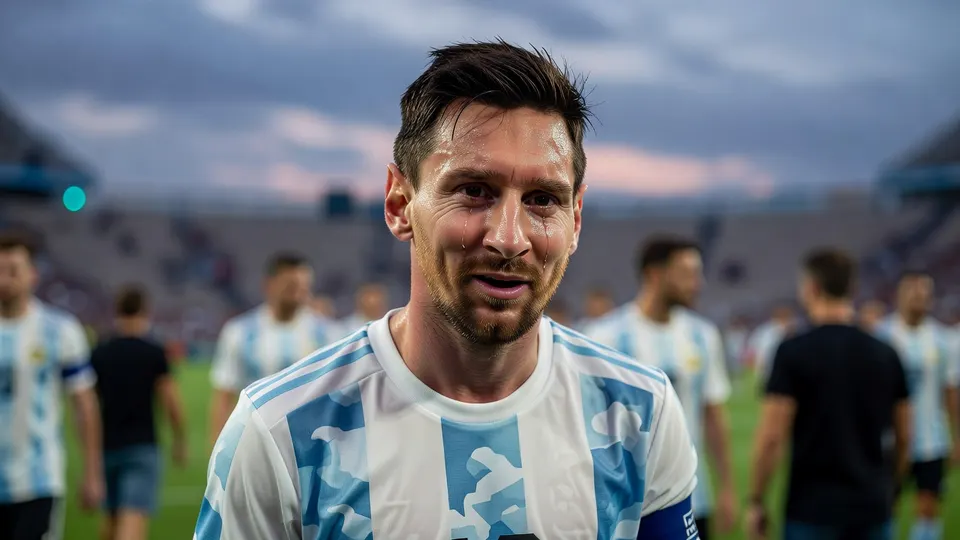 Lionel Messi kijkt aangeslagen na de verloren WK-finale tegen Spanje