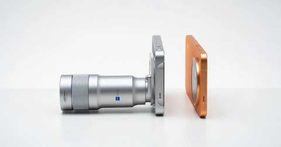 Vivo toont een teleconverterlens naast een smartphone uit de X500-serie