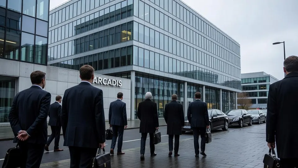 Medewerkers lopen langs het hoofdkantoor van Arcadis in Amsterdam
