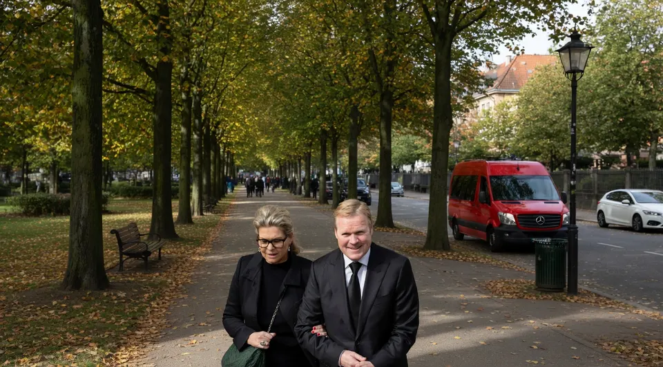 Ronald Koeman en zijn vrouw Bartina Koeman lopen arm in arm door een park