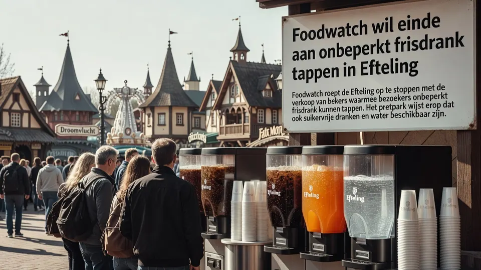 Bezoekers tappen frisdrank bij een tappunt in de Efteling