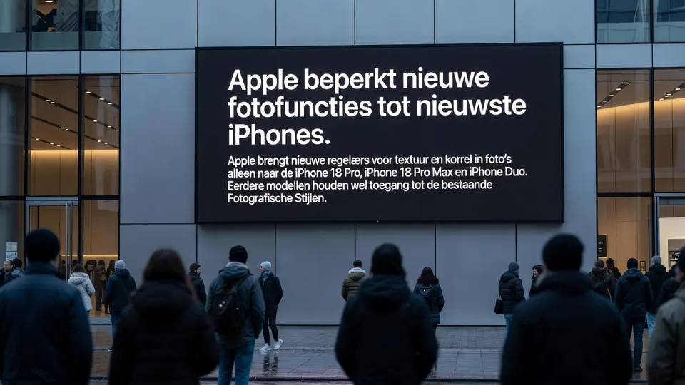 Bezoekers voor een Apple Store, met informatie over nieuwe fotofuncties voor de nieuwste iPhones