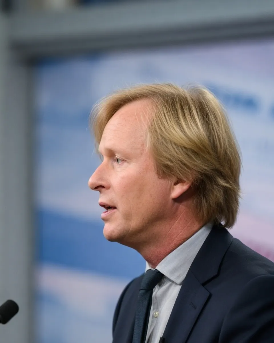 Minister van Financiën Eelco Heinen tijdens een persconferentie