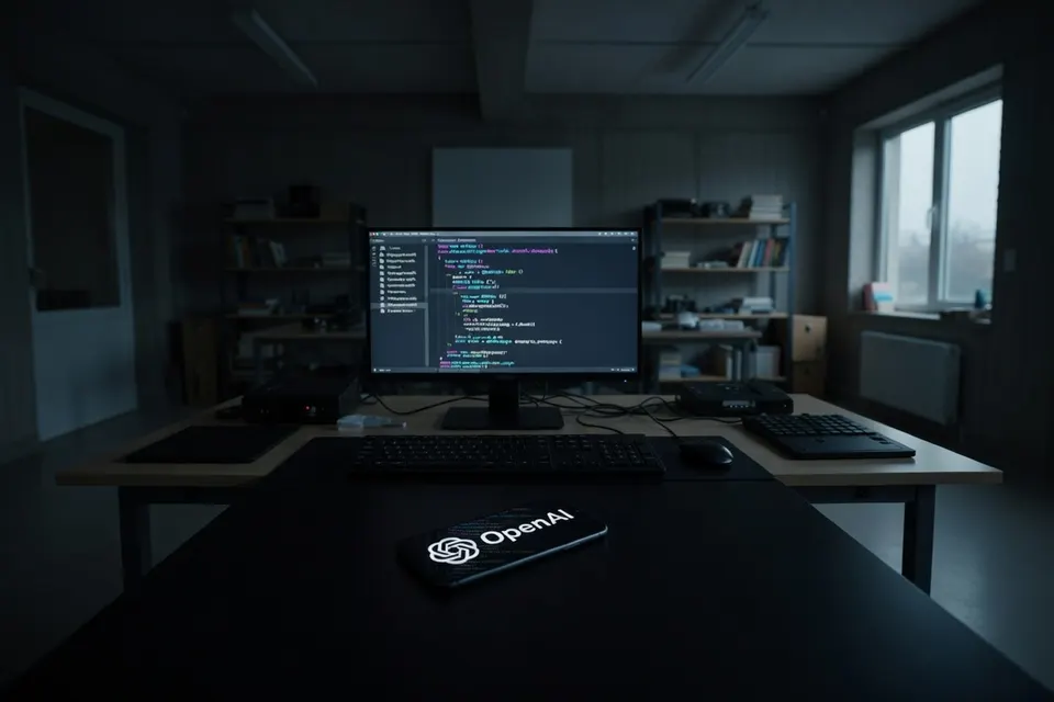 Computer met OpenAI-logo en code op het scherm