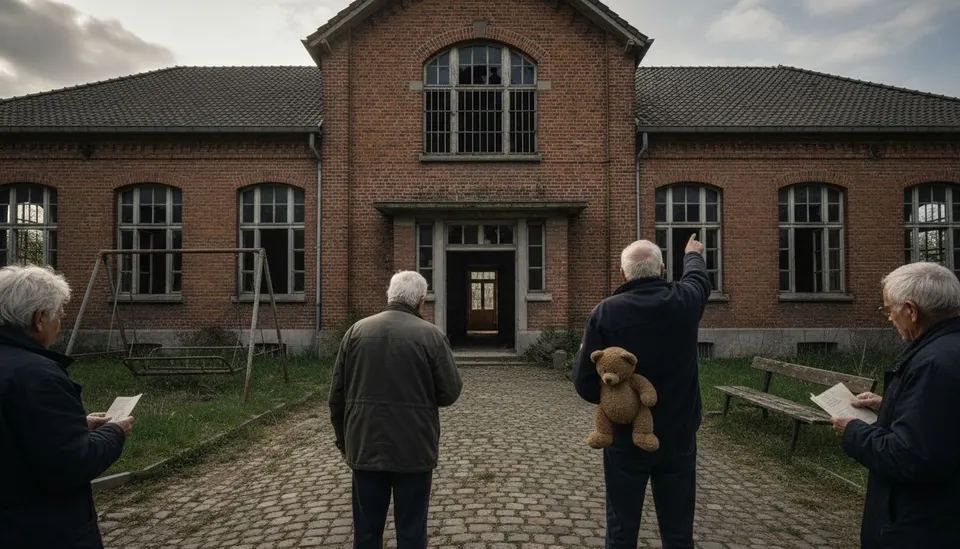 Mensen bekijken een voormalig sanatorium waar in de jaren 50 kinderen met tuberculose verbleven
