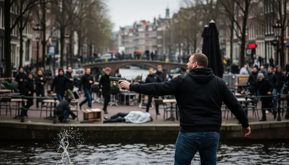 Amin D. gooit volgens het artikel een wapen in het water in Amsterdam
