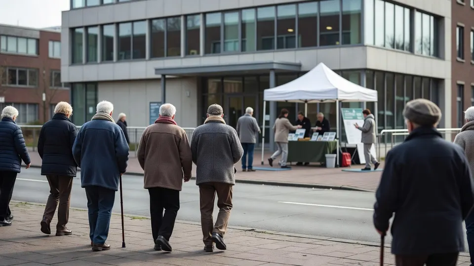 Ouderen steken de straat over tijdens een activiteit in de Valpreventieweek