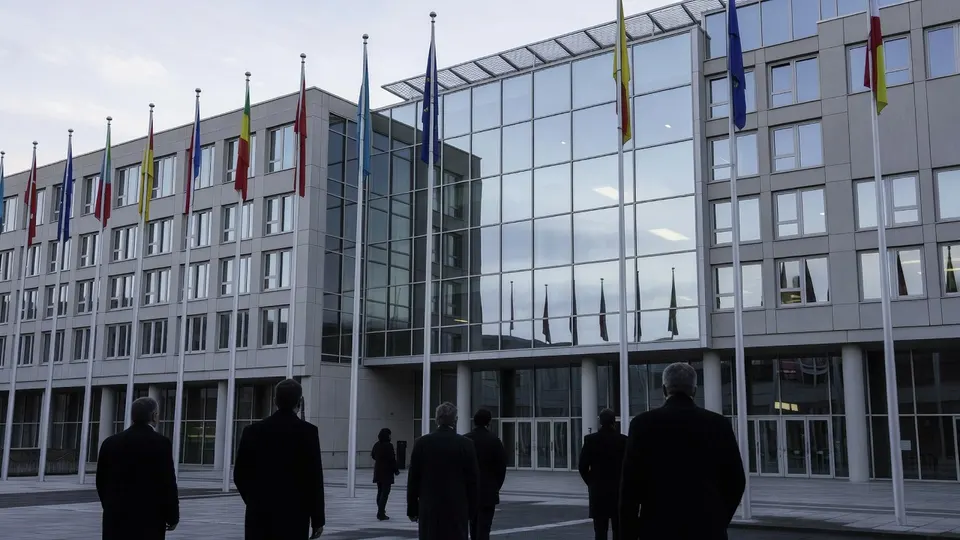 EU-gebouw waar de sancties tegen Russische instellingen en personen zijn aangekondigd