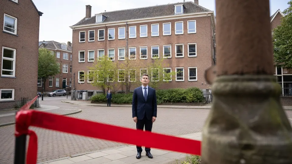 Minister van Buitenlandse Zaken Tom Berendsen staat voor het ministerie in Den Haag
